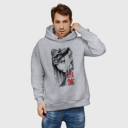 Толстовка оверсайз мужская Девушка в демоническом шлеме, цвет: меланж — фото 2
