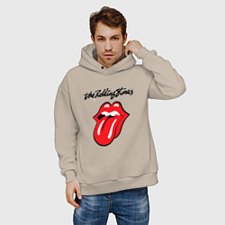 Толстовка оверсайз мужская Rolling Stones - logo, цвет: миндальный — фото 2