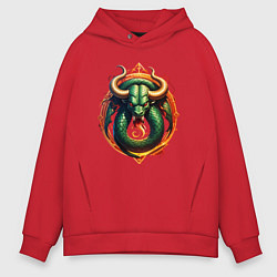 Толстовка оверсайз мужская Телец в тени змеи, цвет: красный