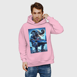 Толстовка оверсайз мужская Слоняра киберспортсмен - киберпанк, цвет: светло-розовый — фото 2