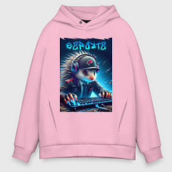 Толстовка оверсайз мужская Дикобраз командный игрок - неоновое свечение, цвет: светло-розовый