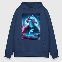 Толстовка оверсайз мужская Dolphin is esports player - ai art fantasy, цвет: тёмно-синий