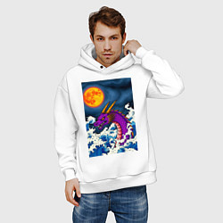 Толстовка оверсайз мужская Японский фиолетовый дракон, цвет: белый — фото 2