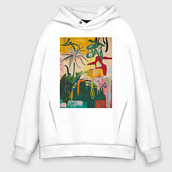 Толстовка оверсайз мужская Тропическая цветочная абстракция, цвет: белый