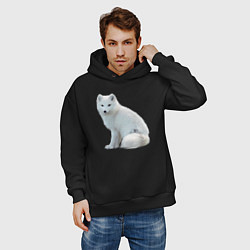 Толстовка оверсайз мужская Белая северная лиса, цвет: черный — фото 2