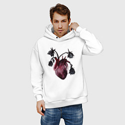 Толстовка оверсайз мужская Увядшее сердце: цветы любви, цвет: белый — фото 2