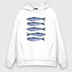Толстовка оверсайз мужская Рыбки акварелью, цвет: белый