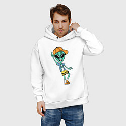 Толстовка оверсайз мужская Инопланетянин в кепке танцует, цвет: белый — фото 2