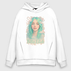 Толстовка оверсайз мужская Билли Айлиш с зелеными волосами, цвет: белый