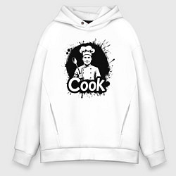 Толстовка оверсайз мужская Шеф-повар с ложкой черной краской, цвет: белый