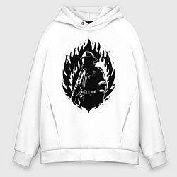 Толстовка оверсайз мужская Пожарный в огне, цвет: белый