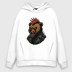 Толстовка оверсайз мужская Медведь панк, цвет: белый