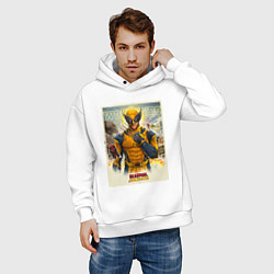 Толстовка оверсайз мужская Россомаха стоит и дэдпул рядом, цвет: белый — фото 2