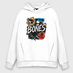 Толстовка оверсайз мужская Bones в стиле наклеек, цвет: белый