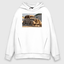 Толстовка оверсайз мужская Песчаный Автомобиль: Дорога в Пустыне, цвет: белый