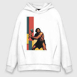 Толстовка оверсайз мужская Поп-арт неандерталец, цвет: белый