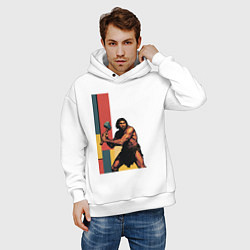 Толстовка оверсайз мужская Поп-арт неандерталец, цвет: белый — фото 2