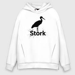 Толстовка оверсайз мужская Аист черной краской, цвет: белый