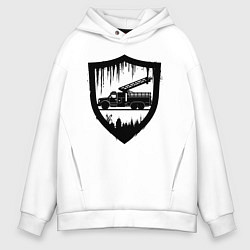 Толстовка оверсайз мужская Пожарная машина в щите, цвет: белый