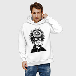 Толстовка оверсайз мужская Аниме биткоин, цвет: белый — фото 2