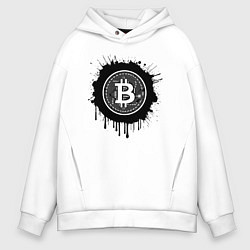 Толстовка оверсайз мужская Биткоин в черной красках, цвет: белый