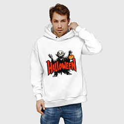 Толстовка оверсайз мужская Вампир с надписью halloween, цвет: белый — фото 2
