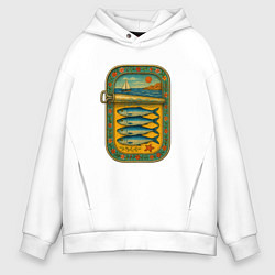 Толстовка оверсайз мужская Консервы - сардины и море, цвет: белый