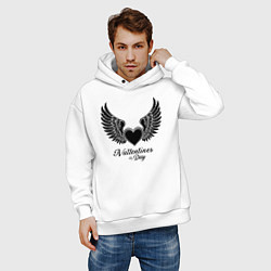Толстовка оверсайз мужская Крылья любви: День святого Валентина, цвет: белый — фото 2