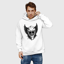 Толстовка оверсайз мужская Крылатая хоккейная маска, цвет: белый — фото 2
