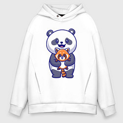 Толстовка оверсайз мужская Две панды, цвет: белый