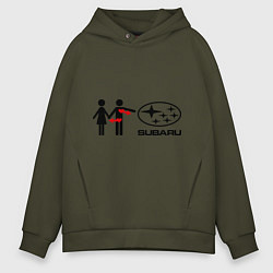 Толстовка оверсайз мужская I love subaru, цвет: хаки