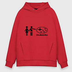 Толстовка оверсайз мужская I love subaru, цвет: красный