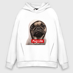 Толстовка оверсайз мужская Pug life, цвет: белый