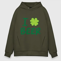 Толстовка оверсайз мужская Love beer, цвет: хаки