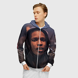 Толстовка 3D на молнии мужская ASAP Rocky: Black Hip-Hop, цвет: 3D-белый — фото 2