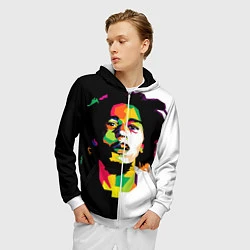 Толстовка 3D на молнии мужская Bob Marley: Colors, цвет: 3D-белый — фото 2