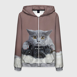 Толстовка 3D на молнии мужская Котик фотограф, цвет: 3D-меланж