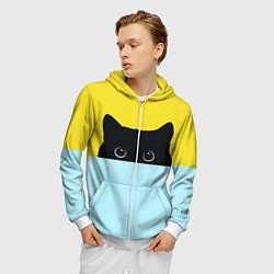 Толстовка 3D на молнии мужская Черный кот выглядывает, цвет: 3D-белый — фото 2