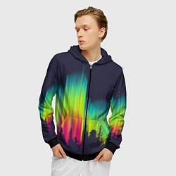 Толстовка 3D на молнии мужская Северное сияние, цвет: 3D-черный — фото 2