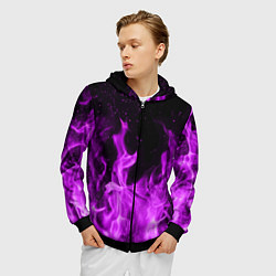 Толстовка 3D на молнии мужская Фиолетовый огонь, цвет: 3D-черный — фото 2