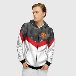 Толстовка 3D на молнии мужская Man United FC: Grey Polygons, цвет: 3D-черный — фото 2