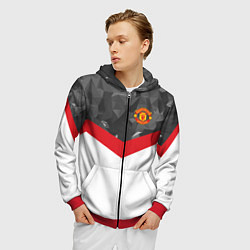 Толстовка 3D на молнии мужская Man United FC: Grey Polygons, цвет: 3D-красный — фото 2