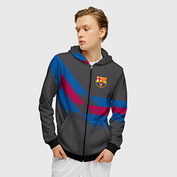Толстовка 3D на молнии мужская Barcelona FC: Dark style, цвет: 3D-черный — фото 2