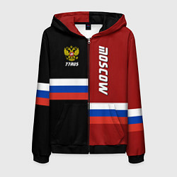 Толстовка 3D на молнии мужская Moscow, Russia, цвет: 3D-черный