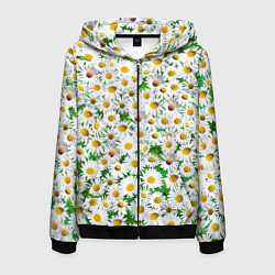 Толстовка 3D на молнии мужская Полевые ромашки, цвет: 3D-черный