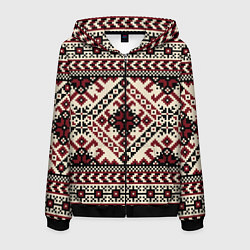 Толстовка 3D на молнии мужская Славянский орнамент, цвет: 3D-черный