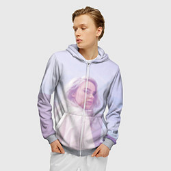 Толстовка 3D на молнии мужская Billie Eilish: Light Pink, цвет: 3D-меланж — фото 2