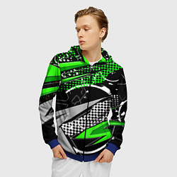 Толстовка 3D на молнии мужская Black and green corners, цвет: 3D-синий — фото 2
