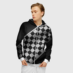 Толстовка 3D на молнии мужская Финишная лента в клетку, цвет: 3D-белый — фото 2