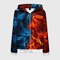 Толстовка 3D на молнии мужская Огонь и вода, цвет: 3D-белый